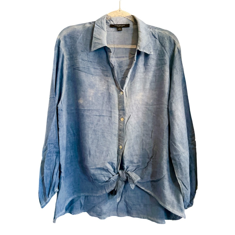 Marc New York L tie dye blue shirt long sleeve button down tie waist collar